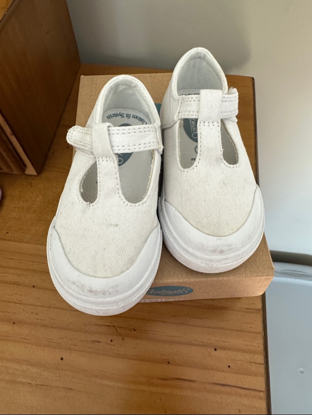 FootMates White Canvas T-Strap Baby Sneakers